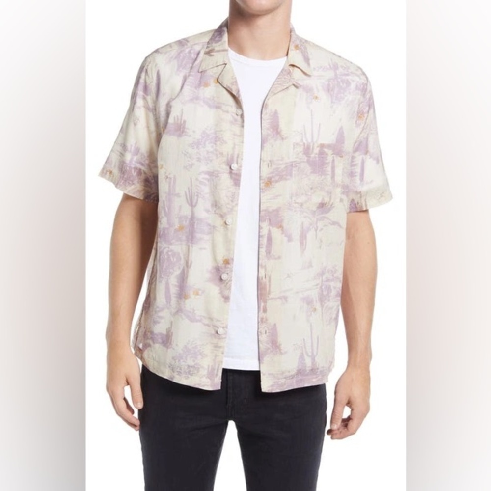 All Saints Beige and Lavender Button Down Shirt